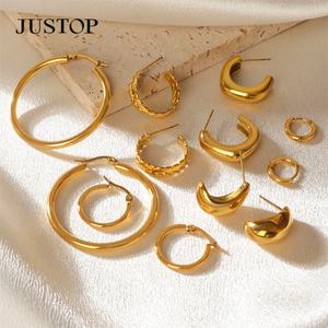 Aretes de Acero Inoxidable Chapados en Oro de 18K JUSTOP, Resistentes al Agua, Estilo Grueso, No se Deslustran, Joyería de Moda para Mujeres, Fiestas - Product Image 3