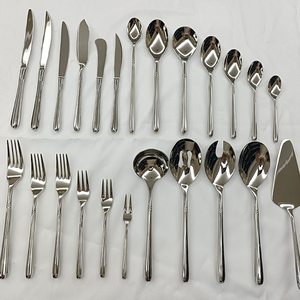 DF960 Hotem Hotel Edelstahl-Besteckset mit Wassersäulen-Griff, 5-teilig, Silber, Messer, Gabel, Löffel, Langlebiges Tafelbesteck - Product Image 1