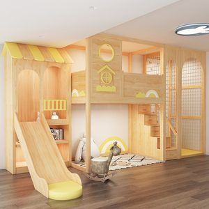 Lit superposé en bois massif à deux étages de style moderne JINS, avec garde-corps hauts, panneau de porte laqué, pour garçons, filles, chambre d'enfants - Product Image 2