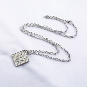 Collar Cuadrado con Carácter Fu en Acero Inoxidable Estilo Chino para Hombre, Colgante Geométrico con Cadena Larga, Joyería de Moda - Product Image 1