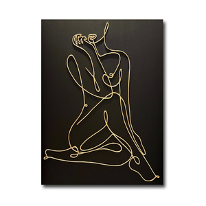 Dipinto a olio 3D con linee in rilievo dorate di volti di coppia |   Quadro su Tela Minimalista con Figura Astratta per Decorazione Camera da Letto e Hotel - Product Image 2