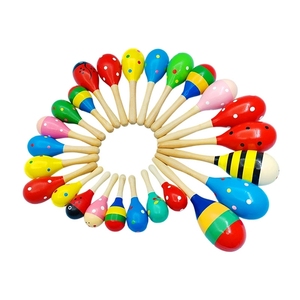 Maracas en bois miniatures à pois, peintes à la main, colorées, instrument de percussion Orff pour bébé, vente en gros - Product Image 1