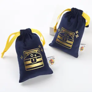 Custom Gold Logo Luxury Gift Velvet Drawstring Bag With Ribbon Velvet Jewelry Packaging Perfume Pouch Bag