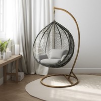Chaise suspendue à bascule en rotin réglable bon marché, en macramé, pour patio, noire, une place