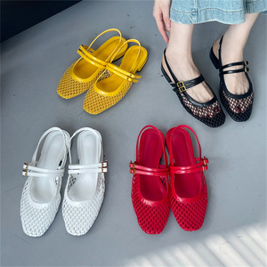 Sandales en maille faites à la main sur mesure 2025 pour femmes, style européen et américain, nouvelles chaussures plates ajourées pour femmes - Product Image 6