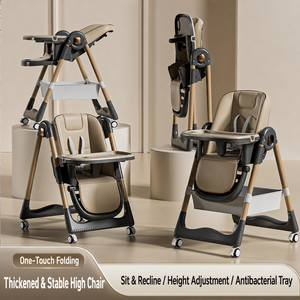 Silla Alta Multifuncional para Bebé, Plegable y <span class=keywords><strong>Reclinable</strong></span>, Altura Ajustable, con Doble Bandeja, Silla de Comedor para Niños - Product Image 4