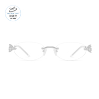GN0803 Lunettes ovales sans monture en alliage, style déesse séduisante, avec design incrusté de diamants étincelants