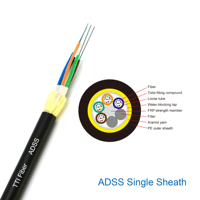 Alimentación aérea para exteriores 1 2 4 6 8 12 24 48 144 Core Cables de comunicación de fibra óptica ADSS de modo único