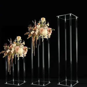 wholesale Wedding Supplies Decorations Clear Modern Rectangular Tall Stand Elegant Acrylic Wedding Centerpiece for Tables Flower