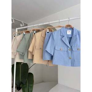 Traje Blazer de Manga Corta para Mujer Sobe, Verde Menta, Tela de Lana Peinada 9833 - Product Image 4