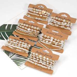 Fashion Jewelry Pearl <b>Beaded</b> <b>Bracelets</b> White Round Shape AA Grade Women's Wedding Elastic Multi Layered Set Made In China - Product Image 2