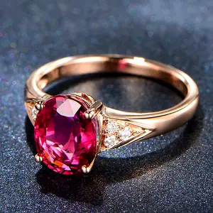 18K rose gold plated luxury temperament blood tourmaline colored gemstone open ring for women