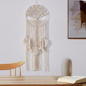 Macramé bohemio hecho a mano <span class=keywords><strong>para</strong></span> colgar en la pared, cuentas de madera ecológicas y tapiz de hojas <span class=keywords><strong>para</strong></span> la decoración del dormitorio del hogar, técnicas tejidas - Product Image 1
