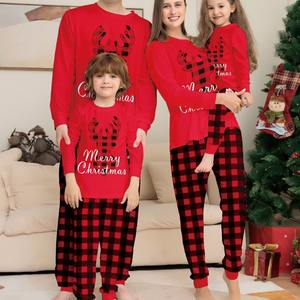 2025 Eropa Amerika Natal Keluarga pakaian cocok motif huruf pakaian santai kasual piyama Natal kotak-kotak rusa - Product Image 1