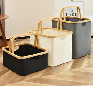 Caja de almacenamiento de escritorio Oxford plegable Asas de madera Cesta de almacenamiento plegable para el <span class=keywords><strong>baño</strong></span> del hogar para <span class=keywords><strong>ropa</strong></span> <span class=keywords><strong>sucia</strong></span> Armarios - Product Image 2