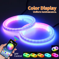 2PCS 12V-24V LED Angel Eyes Cotton Lights avec clignotants RGB DRL Halo Rings APP Bluetooth pour phares de voiture et de scooter