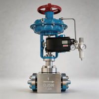 Vanne de régulation intelligente pneumatique avec actionneur modulateur proportionnel et commande 4-20 mA pour gaz et eau, en acier inoxydable avec joint PTFE