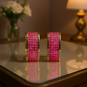 Dal 1987 Orecchini a Cerchio Placcati Oro con Pietra Rosa Micro Incastonata, Gioielli da Donna alla Moda, Stile Trendy per Feste E4630 - Product Image 2