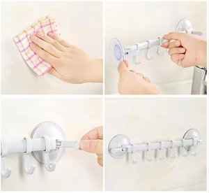 Adjustable Organizer 6 <b>Hooks</b> Plastic Bathroom Corner Towel Hanger Kitchen <b>Hook</b> Storage Suction <b>Wall</b> <b>Hook</b> Strong Suction Cup - Product Image 4
