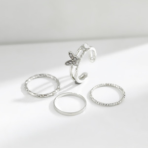MS-109 all'ingrosso Vintage signora Finger gioielli Kit donna farfalla 4 pezzi argento diamante lega di cristallo Set di anelli - Product Image 4