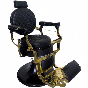 Fauteuil de Barbier Rétro de Luxe avec Cadre Doré, Chaise de Coiffure en Tissu Matelassé Noir, Mobilier de Salon - Product Image 4