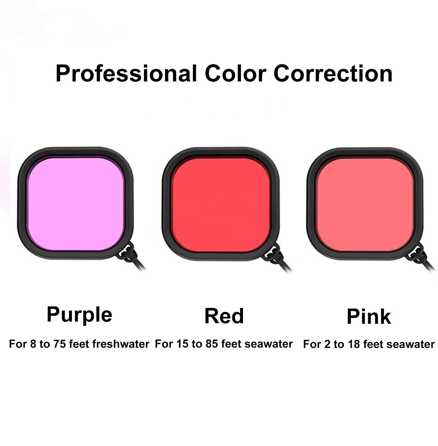 HONGDAK Red/Pink/Purple Diving Underwater Action Camera Filter Kit Nd Camera Lens Filter for GoPro Hero 10/9/8/7/6/5/4 Black