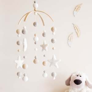 Marco de arco de madera para decoración de cuarto de bebé, bola de lana de fieltro colgante artesanal, <span class=keywords><strong>kit</strong></span> móvil para <span class=keywords><strong>cuna</strong></span>, regalo nórdico para baby shower - Product Image 1