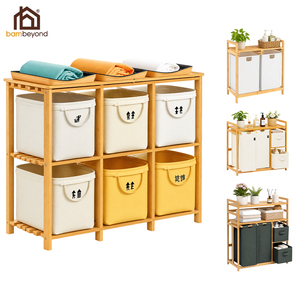 Grande Cesto Portabiancheria in Bambù con Scaffale, Sacco per Bucato e Cesto Laterale, Colore e Logo Personalizzabili, per Uso Domestico - Product Image 1