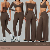Nouvel ensemble 6 pièces personnalisé avec LOGO pour femme : Soutiens-gorge dos nu couleur contrastante, leggings et pantalons larges à manches longues – Tenue de sport décontractée
