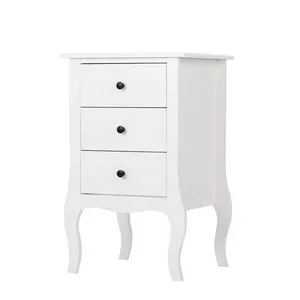 Chinese Factory Direct Sale Furniture White Nightstand Bedside Table Cabinet With 3 Drawers Wood Bedroom Furniture