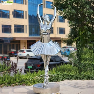 YOUFINE Taille Réelle Géométrique Miroir Métal Ballet Pose Statue En Acier Inoxydable Danse Ballerine Fille Sculpture - Product Image 6