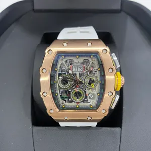 Reloj cronógrafo automático de lujo en titanio y oro rosa con caja trasera calada; reloj casual de negocios para hombre. - Product Image 1