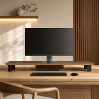 Soporte Elevador de Monitor de Escritorio de Madera de Nogal Personalizado con Bandeja de Almacenamiento para Computadora Portátil, Hecho en China
