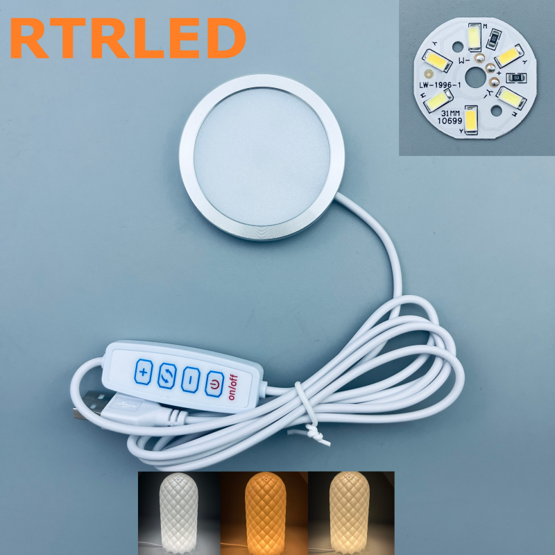 5V USB CCT Tunable Color Temperature 3D Printed Custom LED Puck Light CRI90 Dimmable Cabinet Light Fully Dimmable LED Downlight