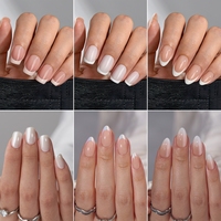 Faux Ongles Personnalisés Logo Court Amande Carrés, en Gel Souple à Coller, Fait Main, French Manucure, Kit en Gel Vente en Gros
