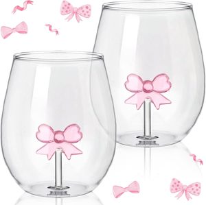 Coquette glazen tumbler cocktailglazen 20oz steelloze wijnglazen met roze strik voor vrouwen feest verjaardag bruiloft cadeaus - Product Image 1