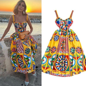 Abito Lungo Vintage Stile Barocco Senza Spalline in Pizzo, Antistatico, a Vita Alta, Slim-Fit, Stampa Floreale, Ideale per Vacanze al Mare - Product Image 3