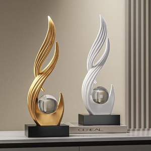 Estatua <span class=keywords><strong>de</strong></span> Resina con <span class=keywords><strong>Llama</strong></span> Abstracta Retorcida y Bola <span class=keywords><strong>de</strong></span> Cristal, Base <span class=keywords><strong>de</strong></span> Madera Negra, Decoración Moderna Minimalista para Escritorio, Feng Shui, Regalo para el Hogar - Product Image 3