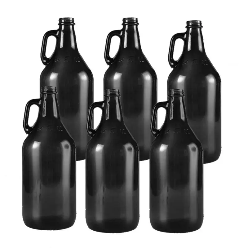 Cina prezzo di fabbrica di vetro ambra birra growler 64oz nero bottiglia di vino