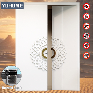 Porte extérieure de villa en aluminium moulé à rupture de pont thermique, finition bois, résistante à la chaleur, à économie d'énergie, avec serrure multipoints, pour Oman et l'Égypte - Product Image 4