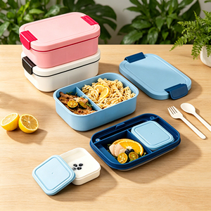 2-Tier Stackable Bento <b>Box</b> 2000ml Food Grade PP5 Leakproof <b>Lunch</b> <b>Box</b> <b>with</b> <b>Compartments</b> Cutlery Custom Logo Available - Product Image 1