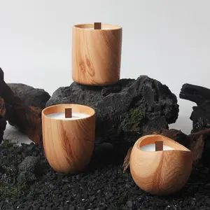 Woodgrain xi măng nến Jar hương liệu nến cup Tự làm nến rỗng cup nến trang trí sáp đậu nành container