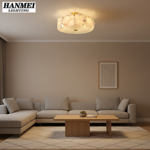 <b>Modern</b> European Marble Slab <b>Ceiling</b> <b>Light</b> With Switch Control AC Powered <b>LED</b> Brass Base for Bedroom Living Room & Dining HM-YL-2 - Product Image 4