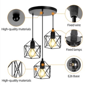 Lampadario a Sospensione a 3 Luci Nero, Lampada a Sospensione Moderna Nordica a LED per Interni, Decorativa E27, per Camera da Letto, Sala da Pranzo, Cucina, Ristorante - Product Image 5