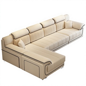 Juego de Sofás de Tela Aterciopelada en Forma de L con Chaise Longue para Sala de Estar Moderna, Relleno de Esponja de Alta Densidad, Funda Extraíble y Lavable - Product Image 1