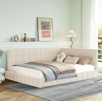 Rembourrage en velours gris élégant au design du milieu du siècle Canapé-lit double de jour carré à dossier capitonné