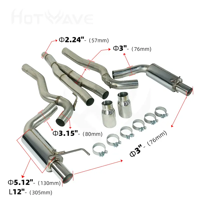 High performance 3" tips stainless steel catback downpipe for For FORD MUSTANG EcoBoost 14UP 2.3T car exhaust pipes