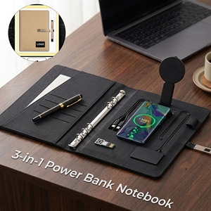 Wireless Magnetic Charging Power Supply Unit <b>USB</b> Corporate Gift Featuring PU Leather Thread Sewing Cooperate Gift Set - Product Image 1