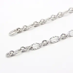 Permanent DIY Jewelry Findings Oval Hammered Long And Short Chain Bulk Pure 925 Sterling Silver Flat Ribbed Figaro Chain Roll