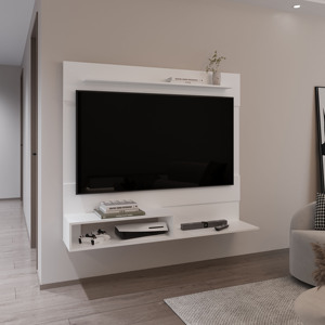 Floating Entertainment Center <b>White</b> One <b>Shelf</b> Two <b>Shelves</b> Tv Wall Mount Storage Unit - Product Image 1